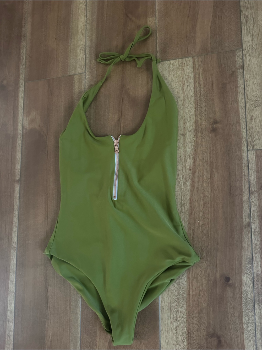 Westerly Olive Green Halter One-Piece Swimsuit with Front Zip
